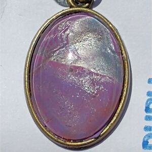 Handmade Purple Necklace 1" Oval Pendant  20 in bronze plated Chain